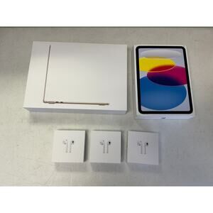 5 Pcs Set Apple MacBook Air iPad 2022 10th Gen 64GB Blue 3 Airpods Box Only